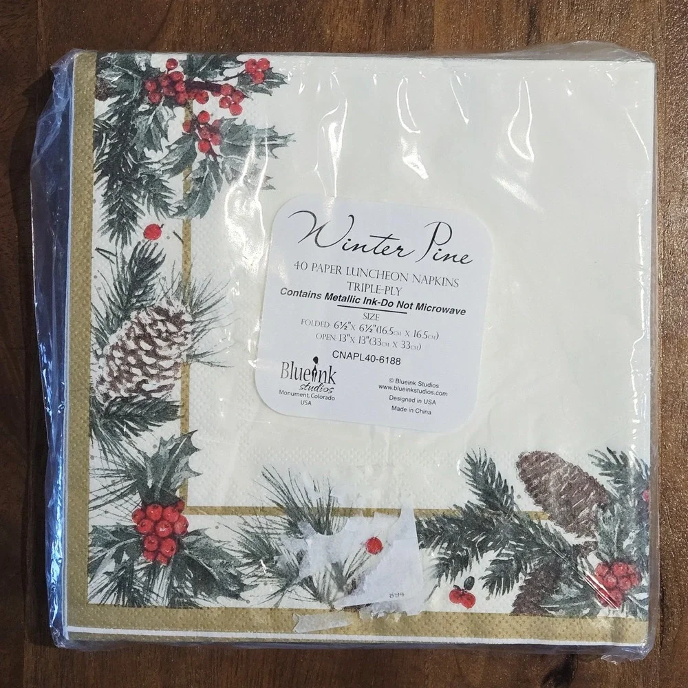 Blueink Studios 40 ct Dinner Paper Napkins Christmas Decor Decoupage Winter Pine